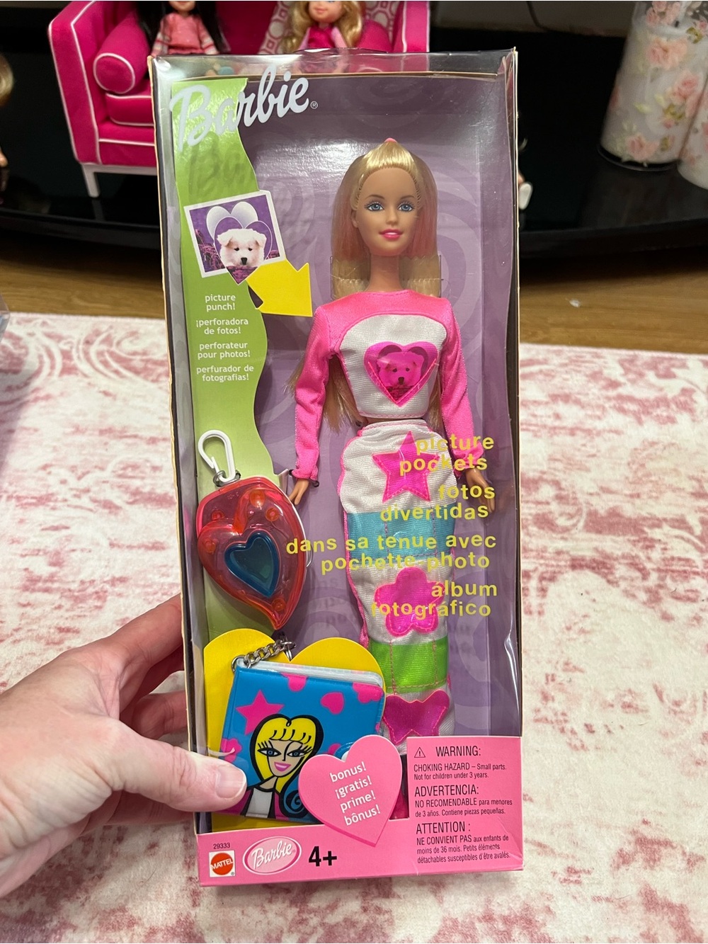 Barbie Pink picture pockets doll new in box